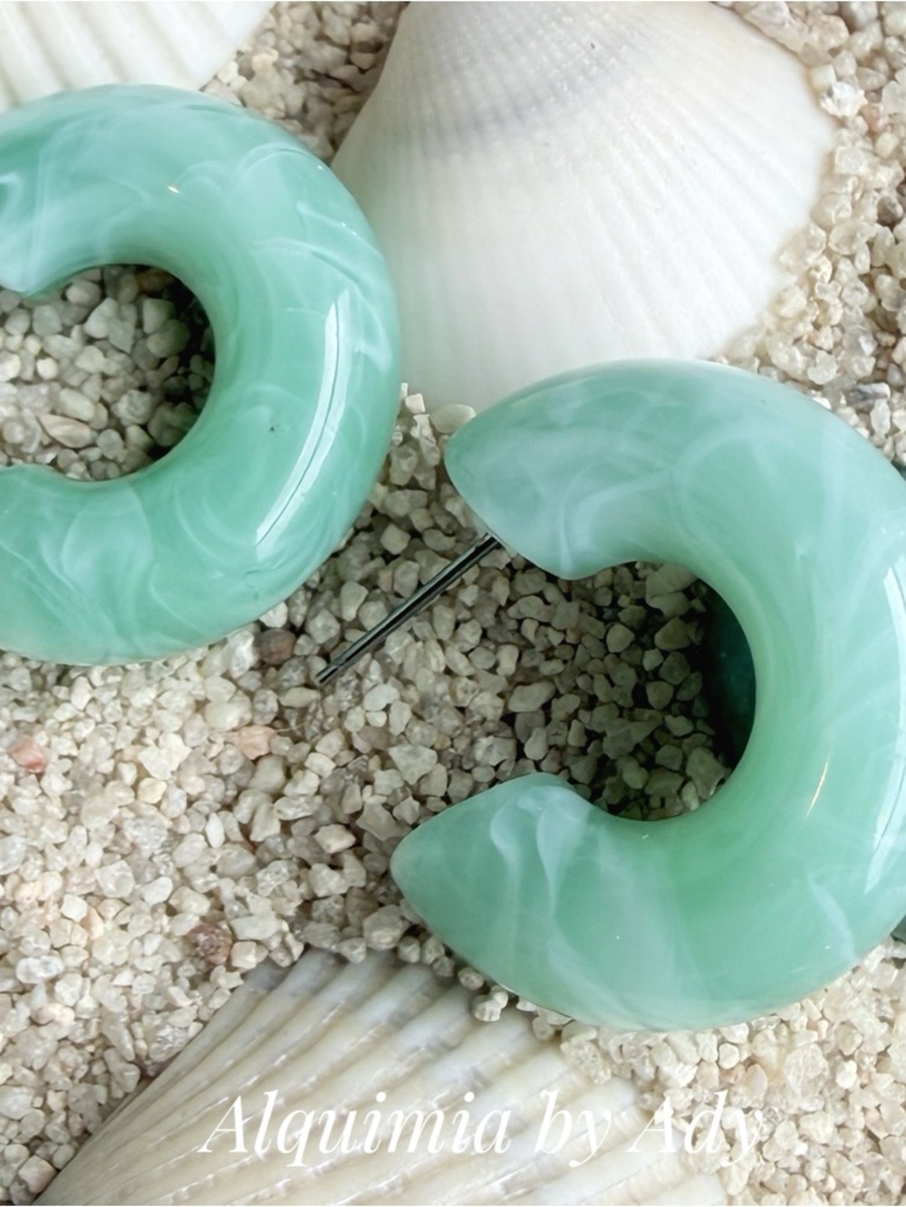 CHUNKY Mint Green Swirl Hoop Earrings
